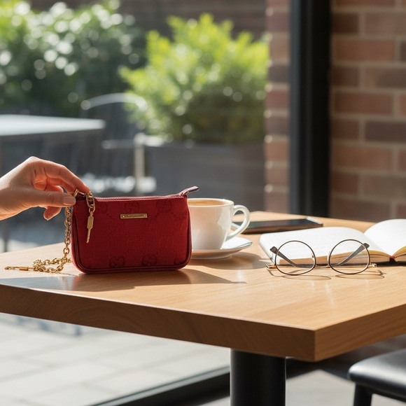 GUCCI Red Monogram Canvas w leather trim Micro Mini Bag w strap - Picture 12 of 14